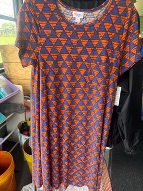 LuLaRoe Orange and Navy Triangle Print Dress
